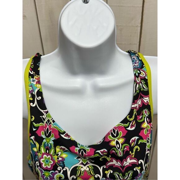 Athleta Green Black Yellow One Pice Swimsuit Size 12 - Picture 3 of 7
